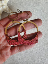 Load image into Gallery viewer, Illusion Lace Flat Bottom Wood Hoops