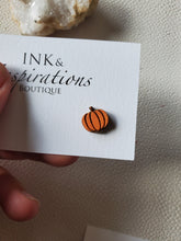 Load image into Gallery viewer, Pumpkin Wood Earrings for Fall