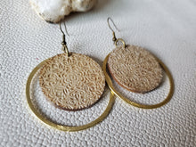 Load image into Gallery viewer, Champagne Glam Hoops Wood & Metal Earrings