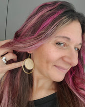 Load image into Gallery viewer, Champagne Glam Hoops Wood & Metal Earrings