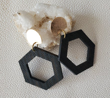 Load image into Gallery viewer, Marika II Hexagon Wood Dangle Statement Earrings