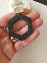 Load image into Gallery viewer, Marika II Hexagon Wood Dangle Statement Earrings