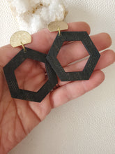 Load image into Gallery viewer, Marika II Hexagon Wood Dangle Statement Earrings