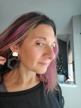 Load image into Gallery viewer, Marika II Hexagon Wood Dangle Statement Earrings