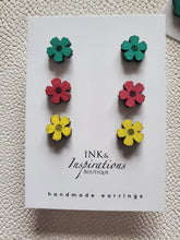 Load image into Gallery viewer, Colorful Flower Stud Earrings, Spring Stud Trio