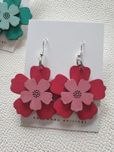 Load image into Gallery viewer, Pink Flower Earrings Layered