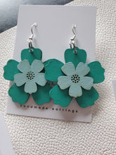 Load image into Gallery viewer, Tourquoise Bohemian Flower Earrings, Lightweight Wood