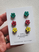 Load image into Gallery viewer, Colorful Flower Stud Earrings, Spring Stud Trio