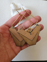 Load image into Gallery viewer, Ro Wood & Metal Earrings with Chevron