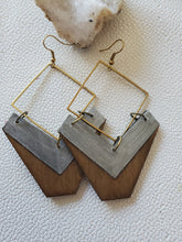 Load image into Gallery viewer, Ro Wood & Metal Earrings with Chevron