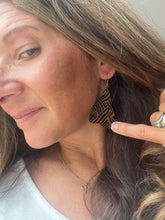 Load image into Gallery viewer, Zebra stripe wood earrings worn - additional product photo 3