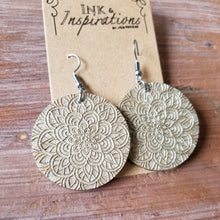 Load image into Gallery viewer, Celestial gold mandala handmade wood earrings
