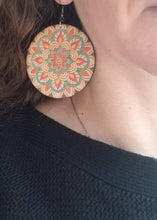 Load image into Gallery viewer, Colorful wooden statement earrings shown in multiple sizes