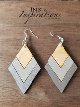 Load image into Gallery viewer, Silver chevron wooden dangle earrings