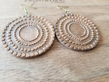 Load image into Gallery viewer, Intricate engraved wooden mandala earrings