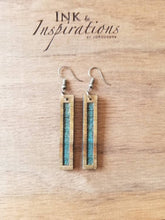 Load image into Gallery viewer, Colorful blue green wood rectangle statement earrings