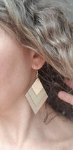Load image into Gallery viewer, Gold chevron wooden statement earrings close-up
