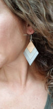 Load image into Gallery viewer, Metallic silver wood chevron statement earrings