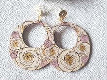 Load image into Gallery viewer, Boho Rose Hoop Earrings: Hand-Painted Wood Dangle Earrings handmade wood earrings - Ink & Inspirations Boutique