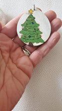 Load image into Gallery viewer, Festive Christmas Tree Dangle Earrings: Hand-Painted Wood Christmas Jewelry handmade wood earrings - image 2