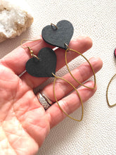 Load image into Gallery viewer, Red or Black Wood Metal Heart Dangles: Elegant Valentines Earrings Gifts handmade wood earrings - image 4