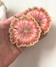 Load image into Gallery viewer, Statement Flower Bloom Wood Earrings hand painted in Vibrant WaterColors: Lightweight Oversized Dangles handmade wood earrings - image 2
