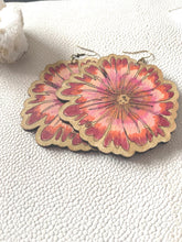 Load image into Gallery viewer, Statement Flower Bloom Wood Earrings hand painted in Vibrant WaterColors: Lightweight Oversized Dangles handmade wood earrings - image 3