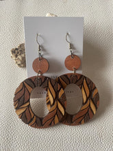 Load image into Gallery viewer, Leaf Hoops handmade wood statement earrings color and style options