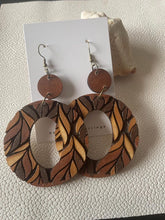 Load image into Gallery viewer, Leaf Hoops bohemian wood hoop earrings in two color styles
