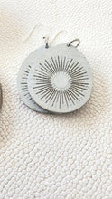 Load image into Gallery viewer, 40 mm, 50 mm, and 60 mm metallic wood teardrop earrings size options