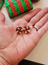 Load image into Gallery viewer, Festive Peppermint Wood Christmas Earrings