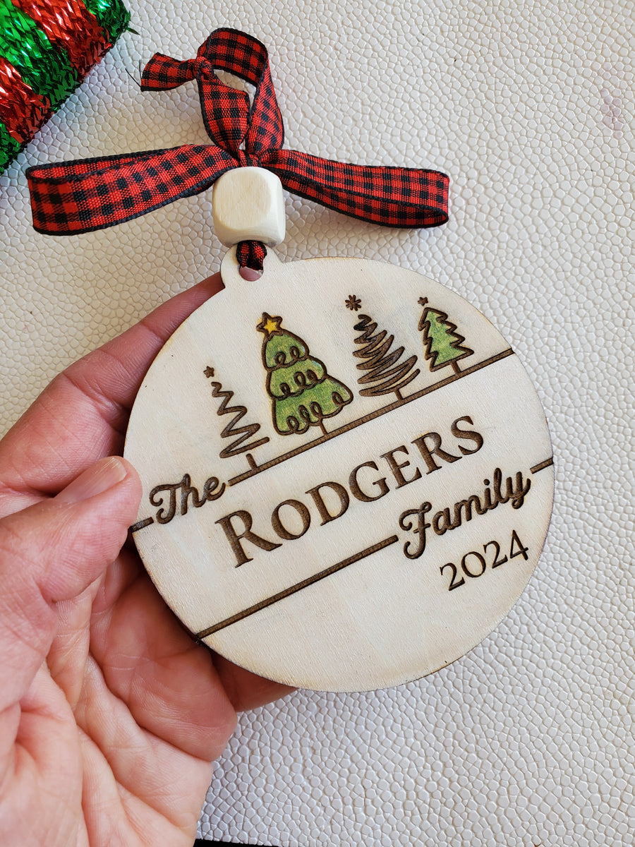 Personalized Family Of 4 Kids Christmas Tree Ornament 2024 - Green