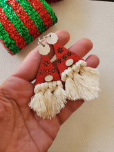 Load image into Gallery viewer, Gnome Santa Wood Christmas Earrings