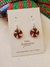 Load image into Gallery viewer, Festive Peppermint Wood Christmas Earrings