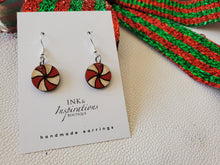 Load image into Gallery viewer, Festive Peppermint Wood Christmas Earrings