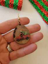 Load image into Gallery viewer, Christmas Truck Wood Teardrop Earrings