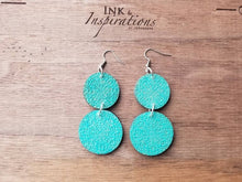 Load image into Gallery viewer, Tahiti mandala engraved stacked wood earrings, original Etsy photo 10