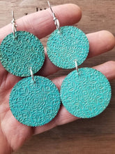 Load image into Gallery viewer, Tahiti mandala wood earrings with stacked circle design, original Etsy photo 13