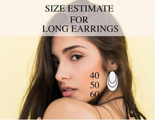 Load image into Gallery viewer, Earring size guide for 40mm, 50mm and 60mm long earrings from Etsy listing