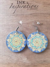 Load image into Gallery viewer, Ocean Mist Wood Mandala Earrings