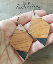 Load image into Gallery viewer, Diamond Block Wood Dangle Earrings