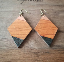 Load image into Gallery viewer, Diamond Block Wood Dangle Earrings