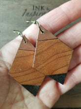 Load image into Gallery viewer, Diamond Block Wood Dangle Earrings