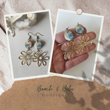 Load image into Gallery viewer, Boho Flower Wood & Metal Dangles