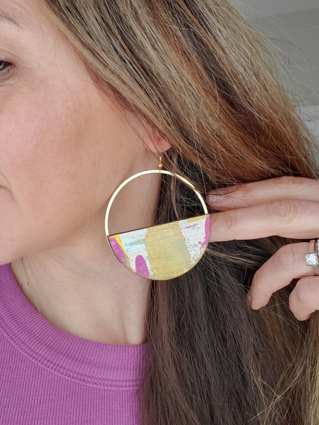 Summer Hoops Wood & Metal Abstract Earrings