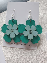 Load image into Gallery viewer, Tourquoise Bohemian Flower Earrings, Lightweight Wood
