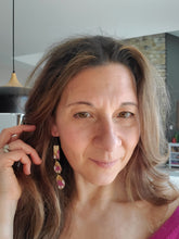 Load image into Gallery viewer, Cascade Spring Wood Dangle Earrings with Bohemian Floral Design
