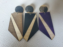 Load image into Gallery viewer, Geometric Post Dangle Wood Earrings
