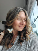 Load image into Gallery viewer, Ro Wood &amp; Metal Earrings with Chevron
