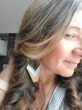 Load image into Gallery viewer, Ro Wood &amp; Metal Earrings with Chevron
